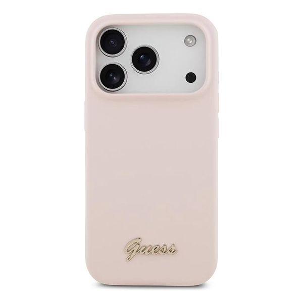Guess для iPhone 17 Pro чехол Liquid silicone Gold metal logo & Camera Hard Pink (MagSafe)
